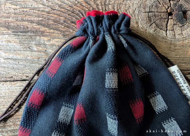 Japanese Handmade Temari Kinchaku Purse, Kurume Kasuri ⦿kpjf1017