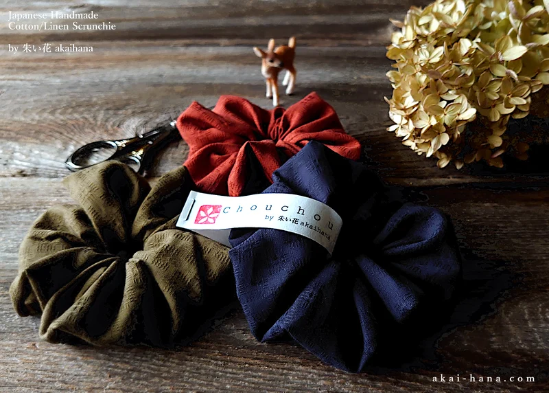 Japanese Handmade Solid Color Cotton Scrunchies, Dobby Weave 3 colors ⦿scjf0094-6