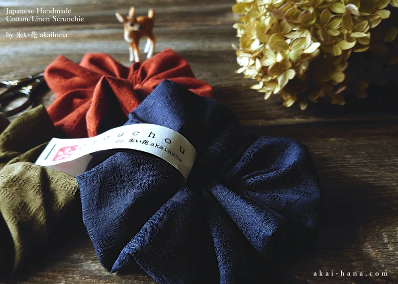 Japanese Handmade Solid Color Cotton Scrunchies, Dobby Weave 3 colors ⦿scjf0094-6