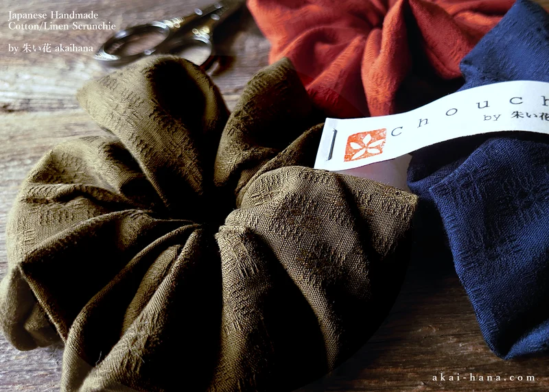 Japanese Handmade Solid Color Cotton Scrunchies, Dobby Weave 3 colors ⦿scjf0094-6