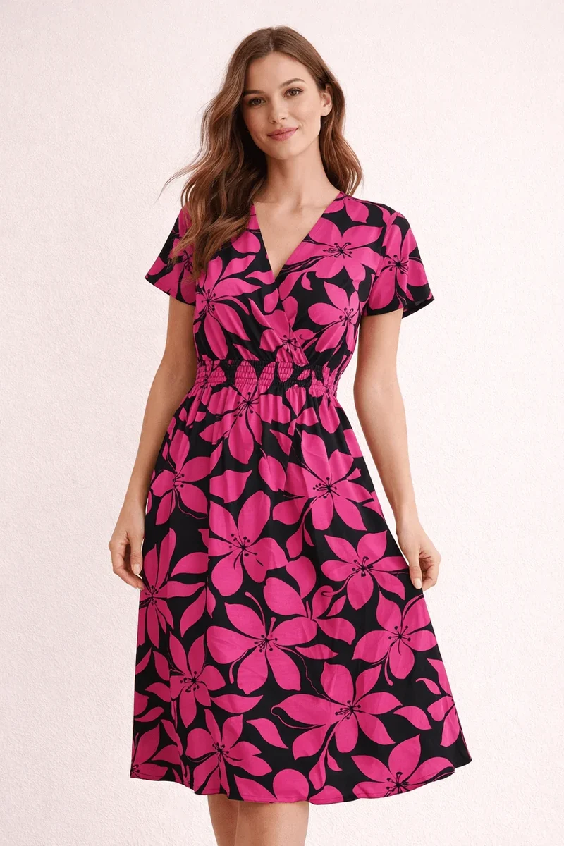 Viskose Stoff Rosa Blumen