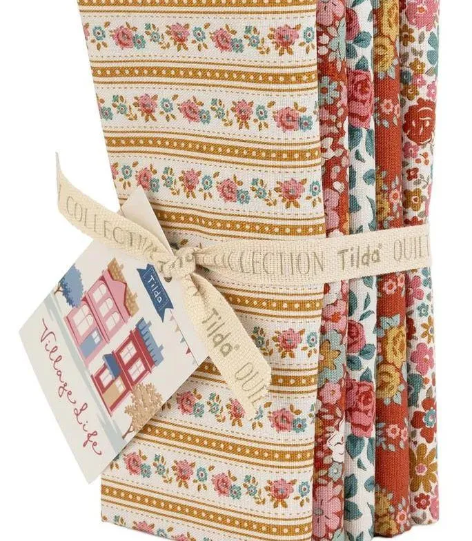 Tilda Village Life, Fat Quarter Bundle, 5 pcs Rust/Ochre