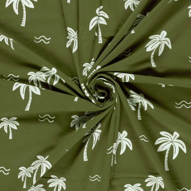 Jersey Stoff weiße Palmen | Khaki