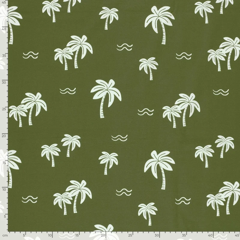 Jersey Stoff weiße Palmen | Khaki