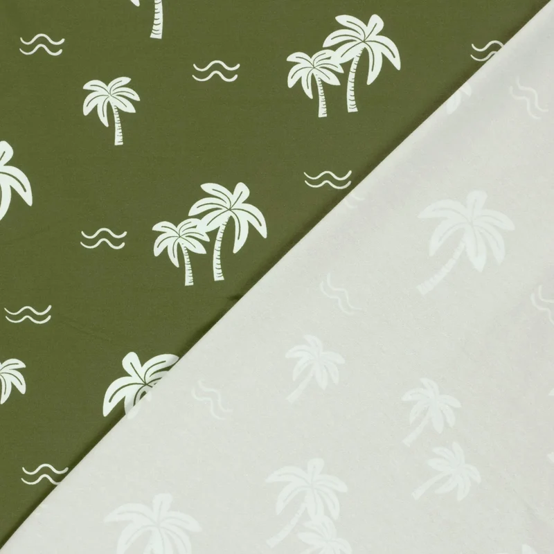 Jersey Stoff weiße Palmen | Khaki