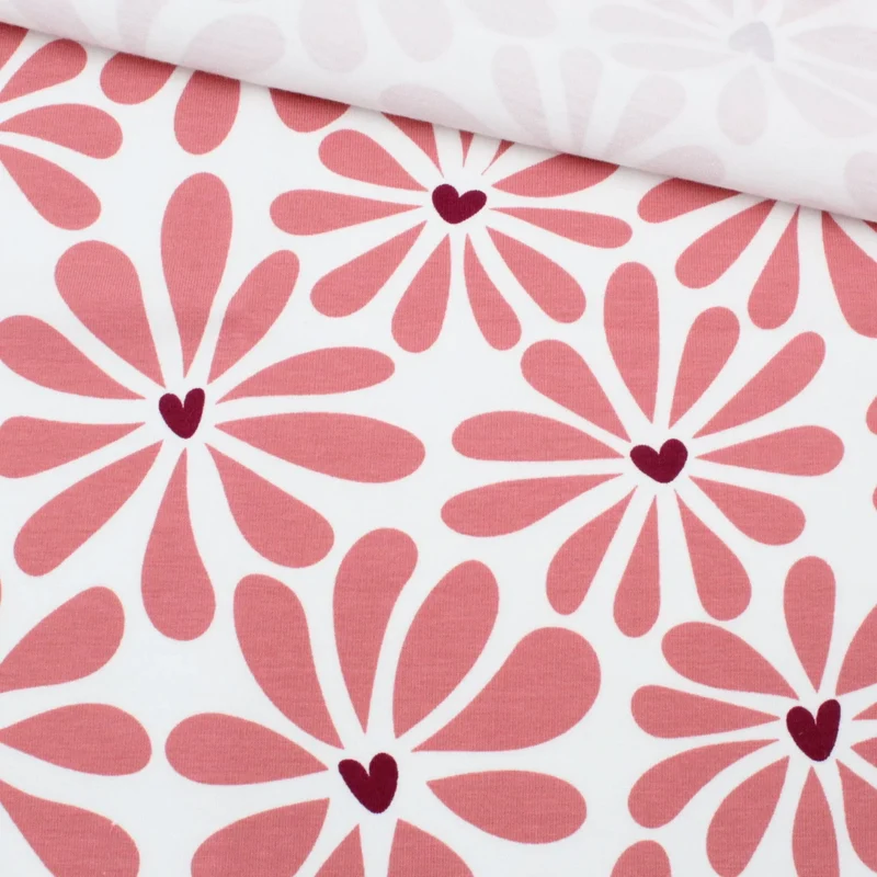 Jersey Stoff Retro Blumen | Rosa