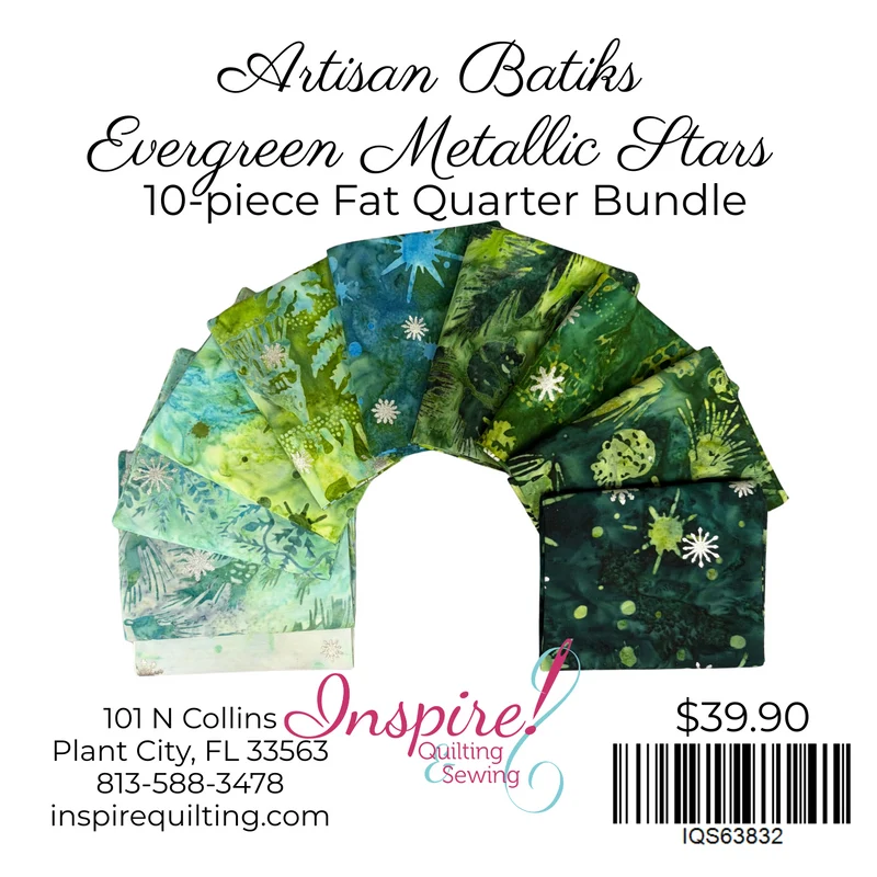 Robert Kaufman, Artisan Batiks, Evergreen Metallic Batiks - 10pc Fat Quarter Bundle