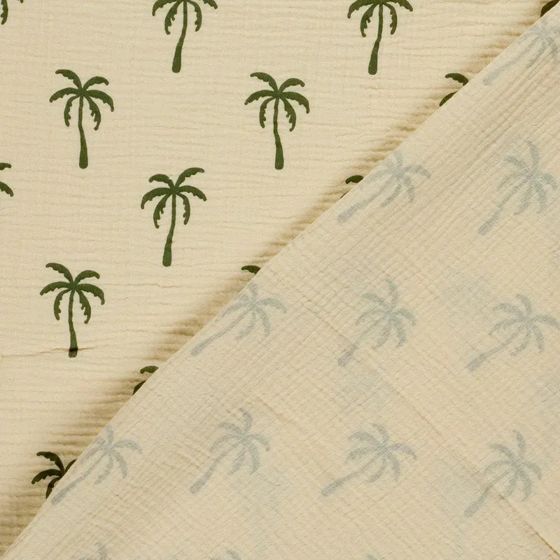 Musselin Stoff Palmen Beige