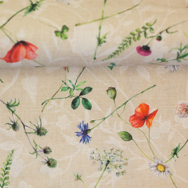 Canvas Leinenoptik Blumen beige Swafing Wilma