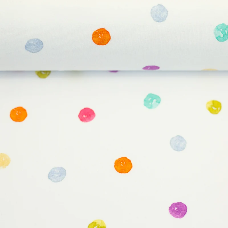 Baumwolljersey bunte Punkte Flowerpop by Hip Som Hap von Swafing weiß