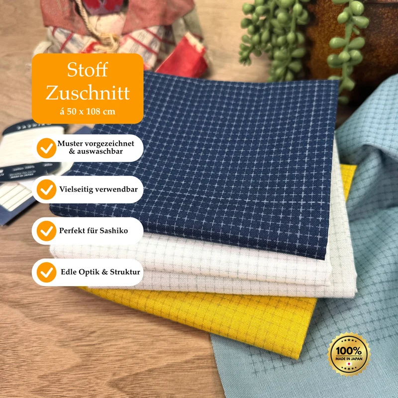 Sashiko Stoff mit Raster - Zuschnitt 50 x 108 cm