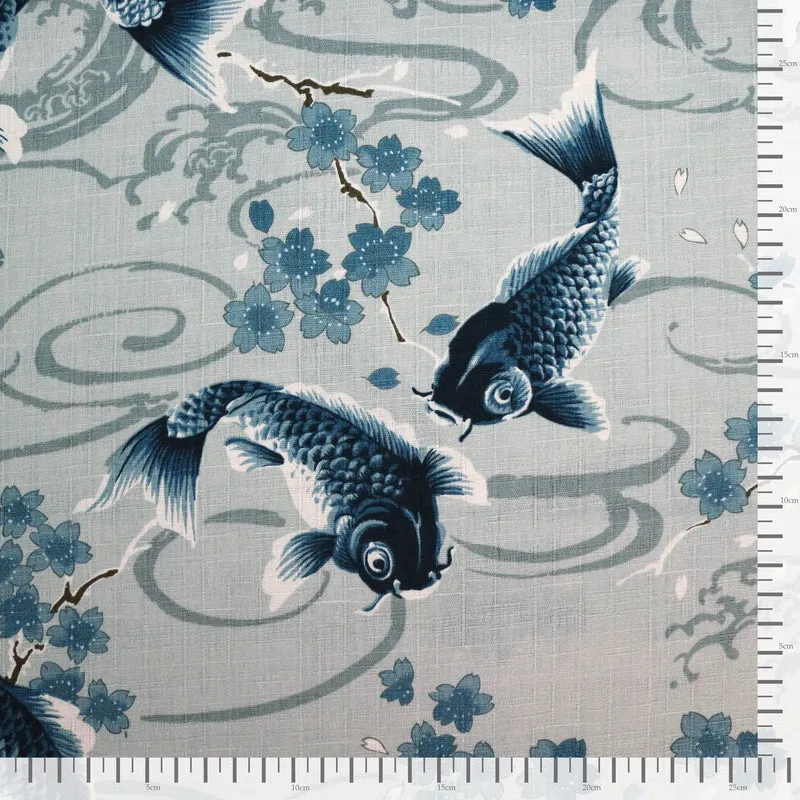 Koi Karpfen und Kirschblüten - Grau