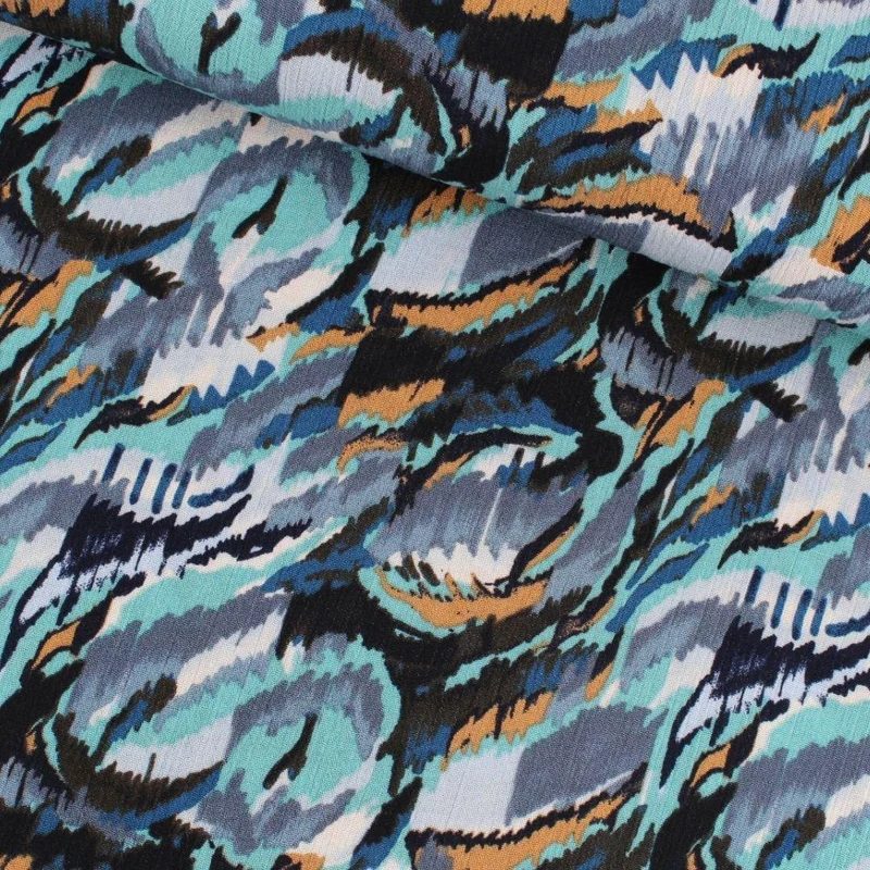 Viskosestoff Crincle - Graphik | Blau