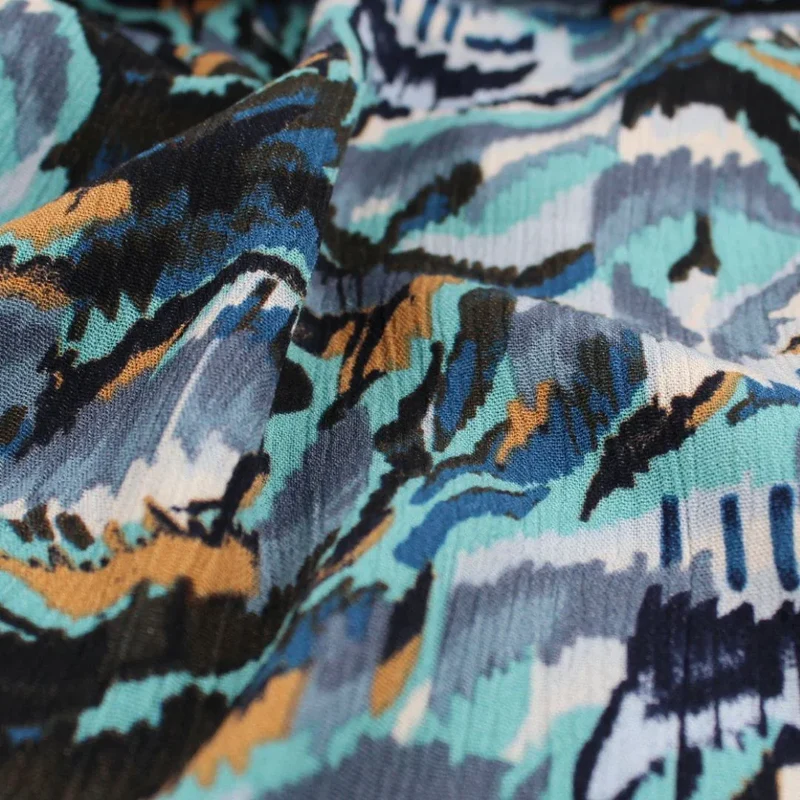 Viskosestoff Crincle - Graphik | Blau
