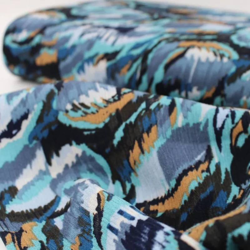 Viskosestoff Crincle - Graphik | Blau