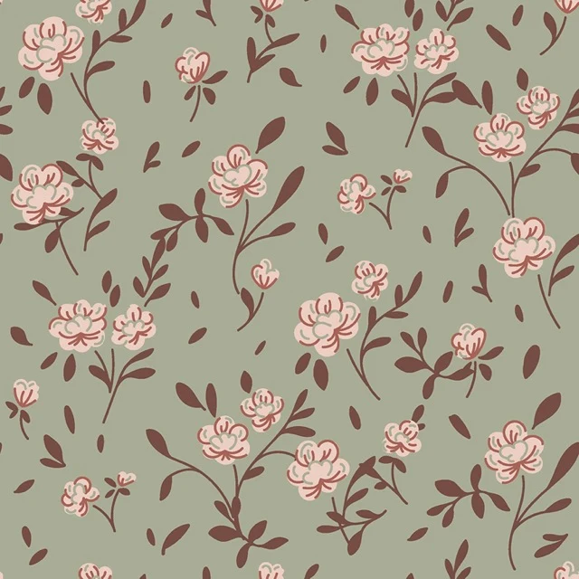 French Terry Crêpe „Blossom Garden" – Salbei/Rosa/Braun | Blumenstoff Baumwollmix | Jerseystoff floral