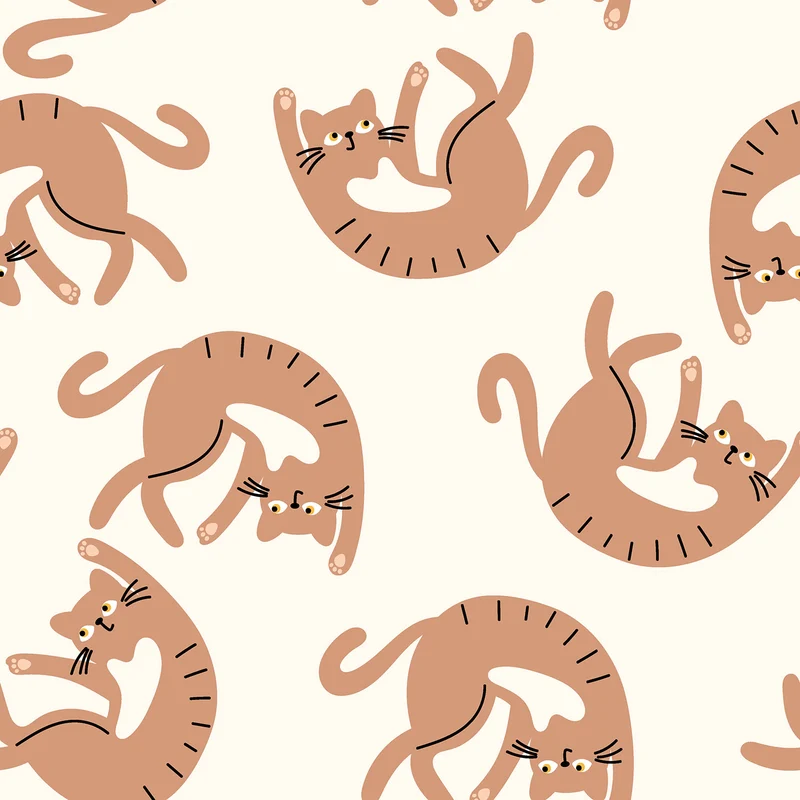 French Terry Crêpe „Lazy Cats" – Braun/Weiß | Katzenstoff Baumwollmix | Jerseystoff mit Muster
