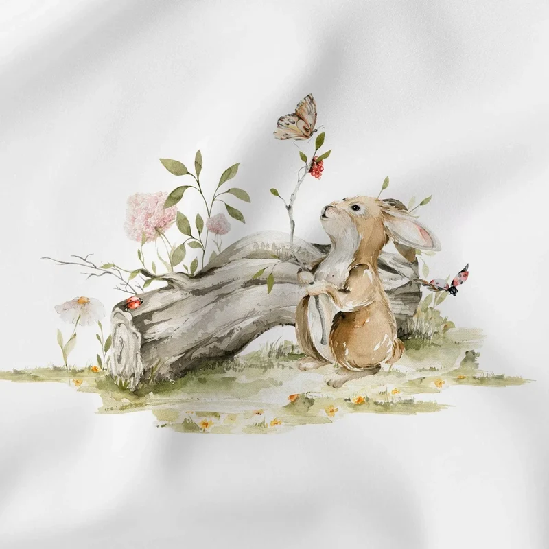 Baumwollpanel Waldfreunde | Hase mit Schmetterling