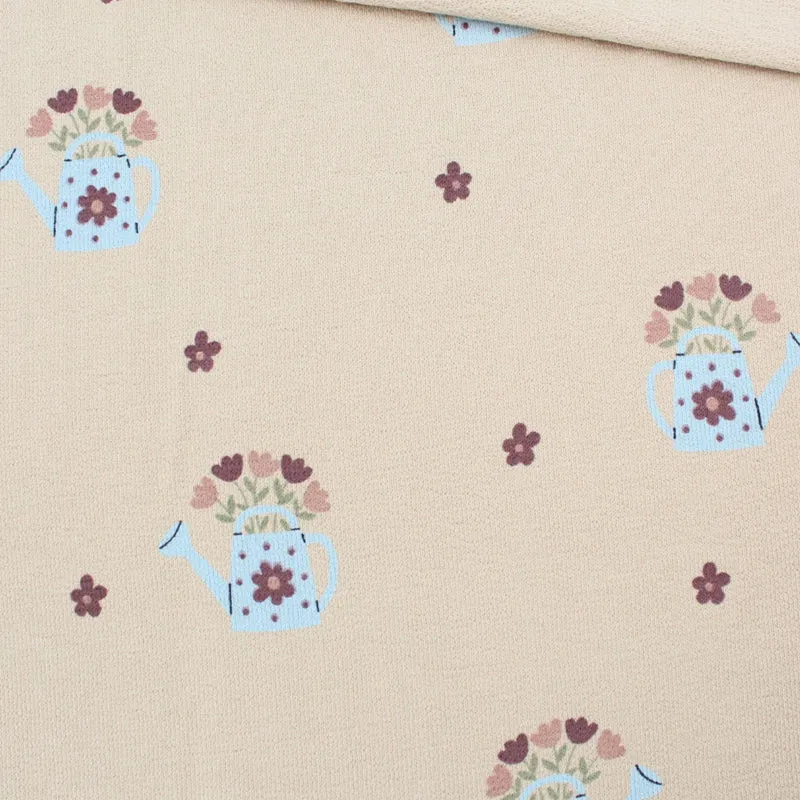 Terry Krepp Stoff Gießkanne mit Blumen