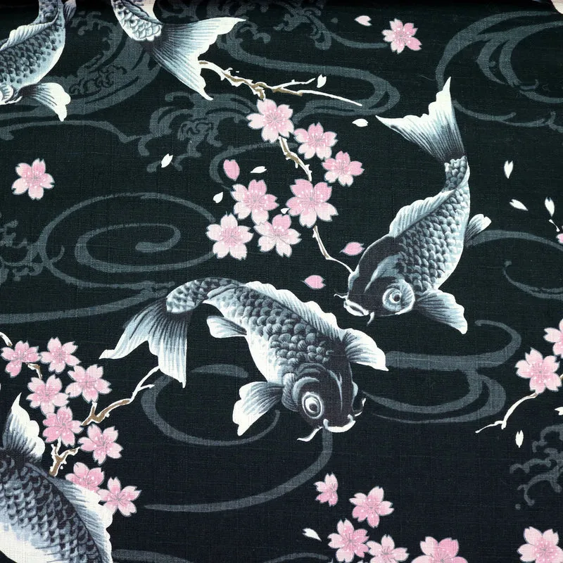 Koi Karpfen und Kirschblüten - Schwarz