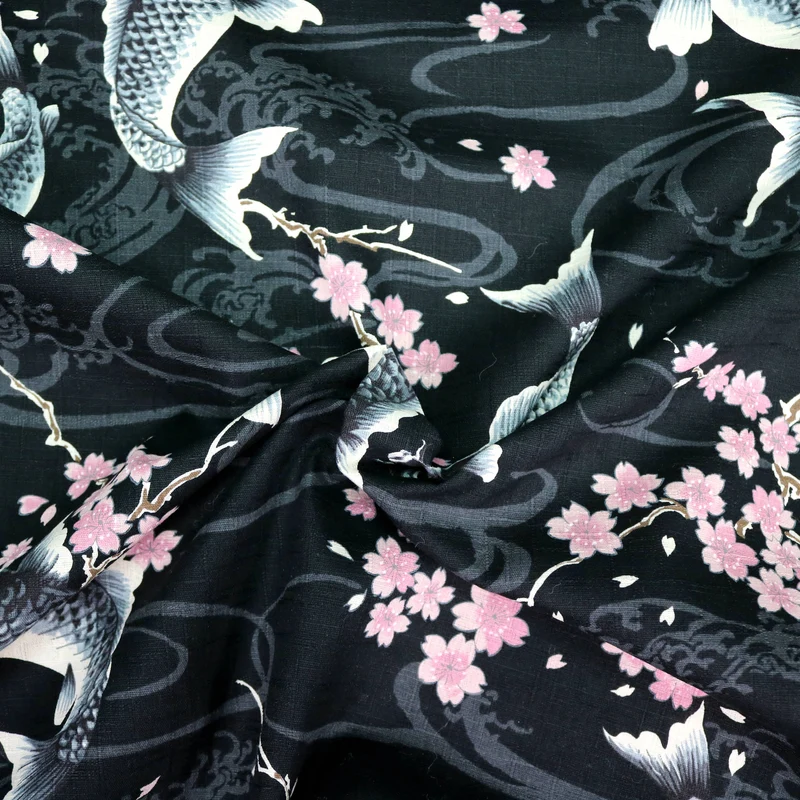 Koi Karpfen und Kirschblüten - Schwarz