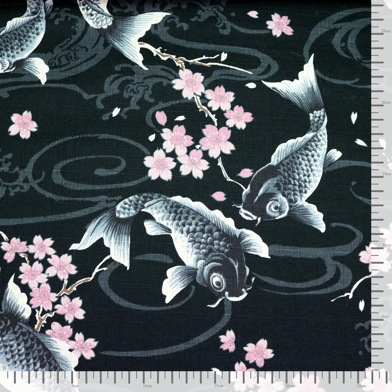 Koi Karpfen und Kirschblüten - Schwarz