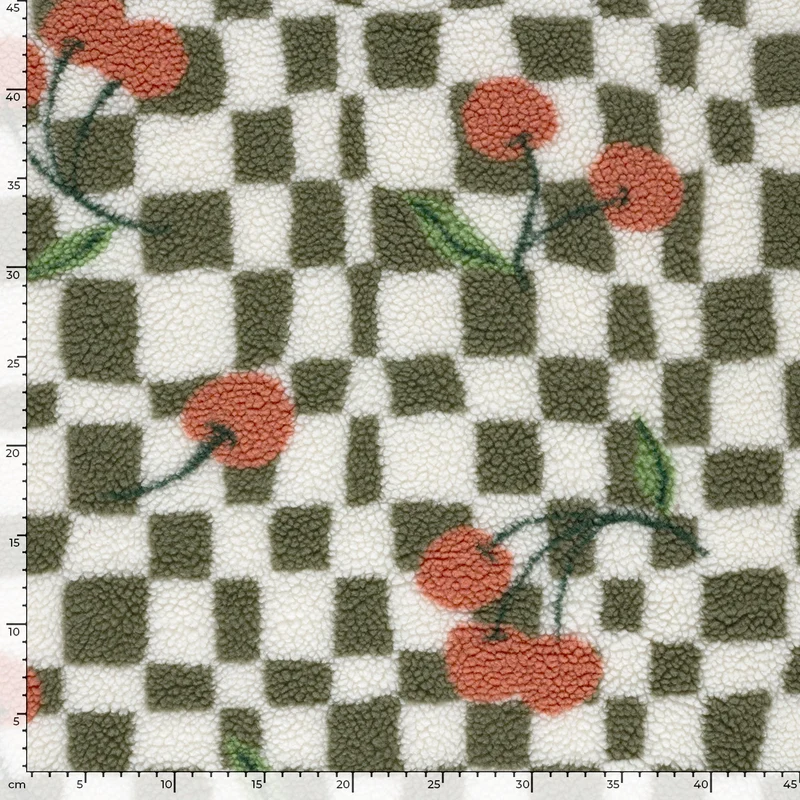 Sherpa-Fleece Kirschen – Wollweiß