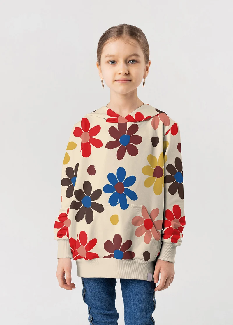 French Terry Blumen – Beige
