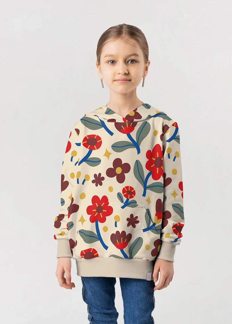 French Terry Blumen – Beige