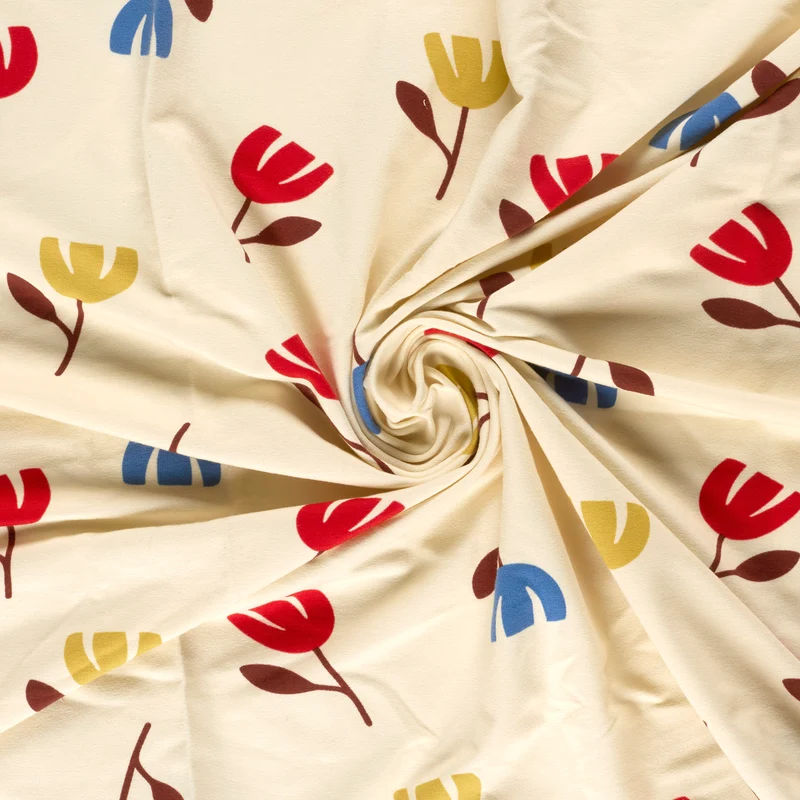 French Terry Blumen – Beige