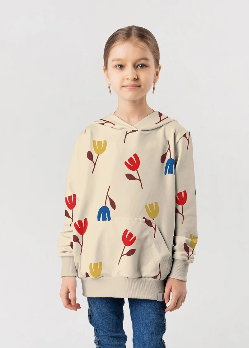 French Terry Blumen – Beige