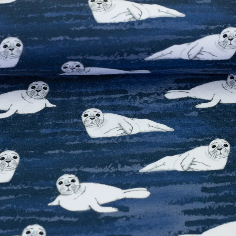 Baumwolljersey Robbe Arctic Animals by JaTiJu Swafing dunkelblau