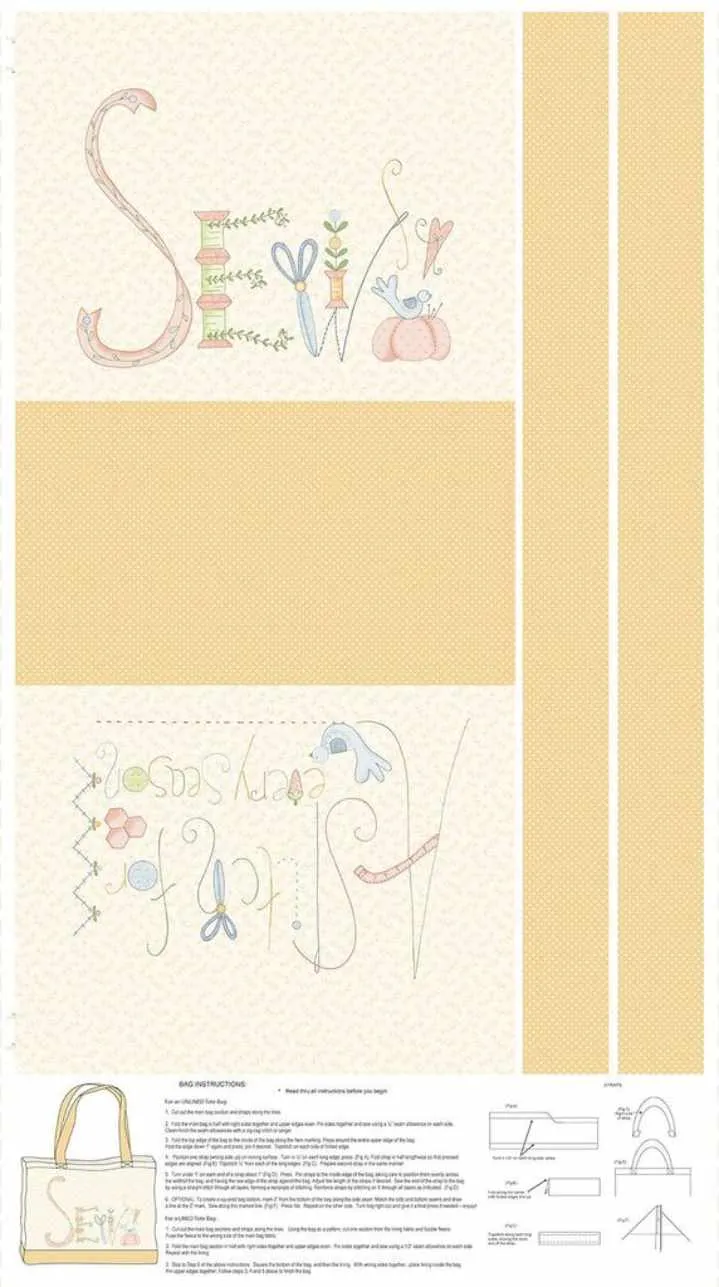 Marcus Fabrics, A Stitch For Every Season-24" Canvas Tote Bag Panel-Cream
