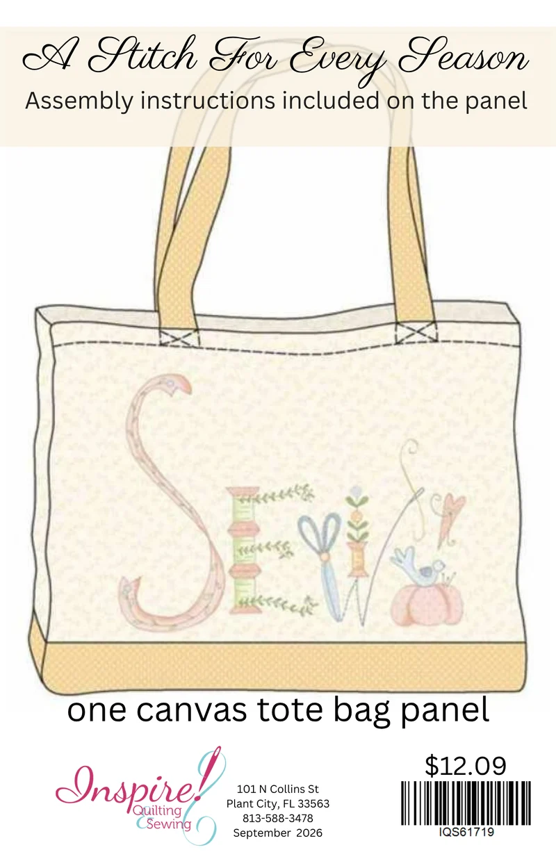 Marcus Fabrics, A Stitch For Every Season-24" Canvas Tote Bag Panel-Cream