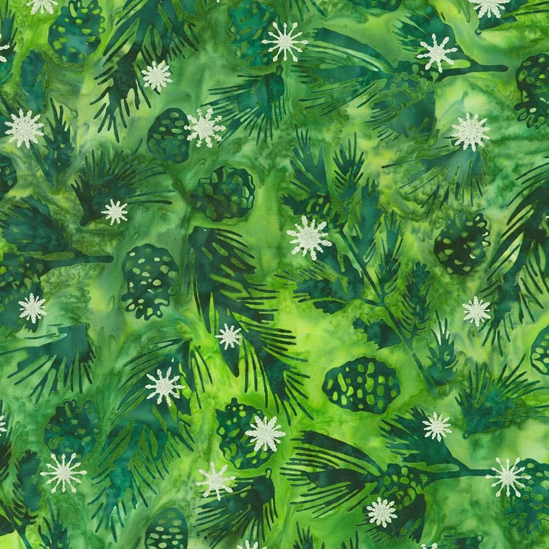 Robert Kaufman, Artisan Batiks, Evergreen Ice Metallic, Pine Green