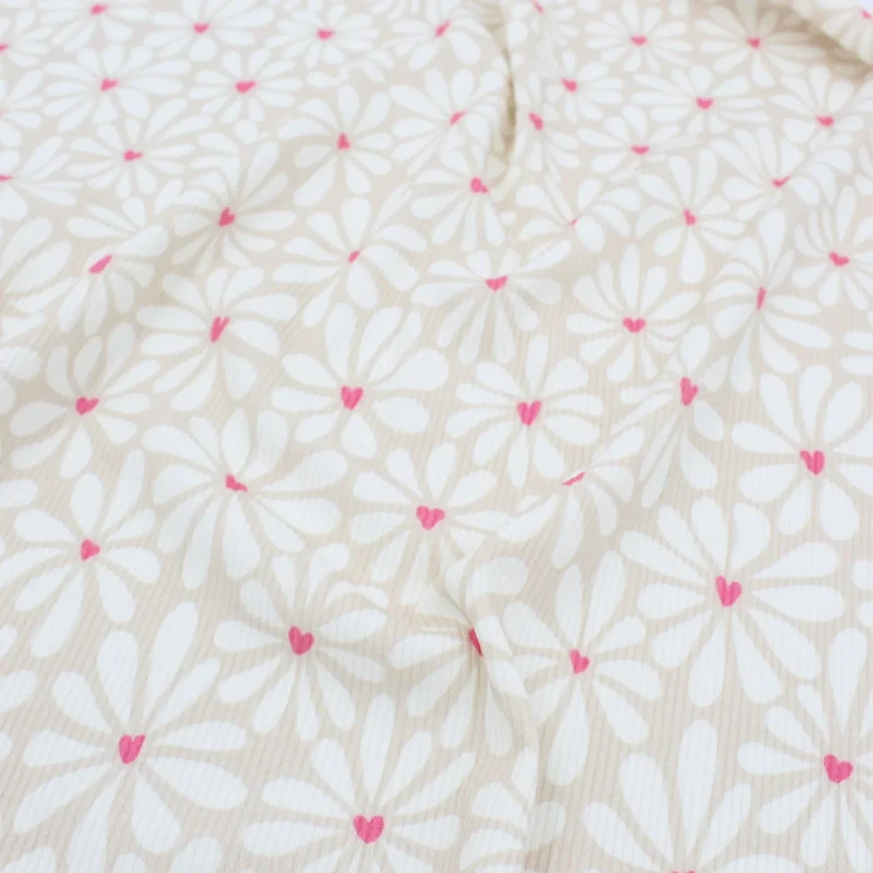 Rippstrick Jersey | Retro Blumen und Herzen
