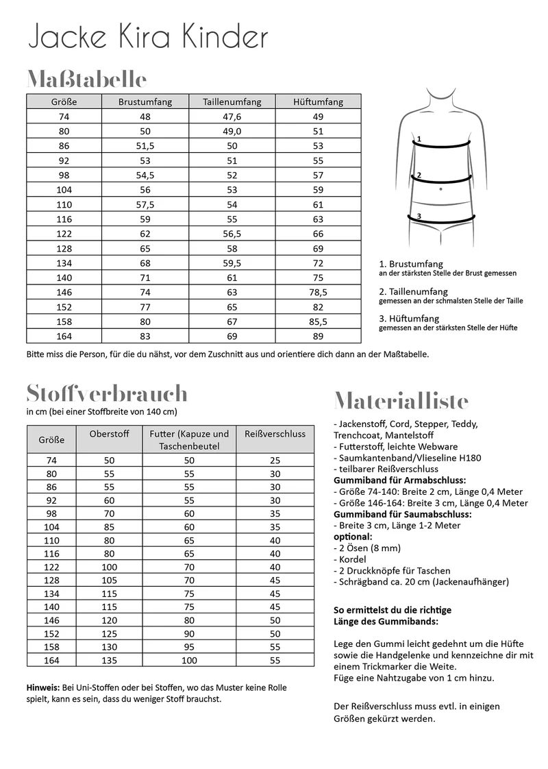 Fadenkäfer Schnittmuster "Jacke Kira" Kinder