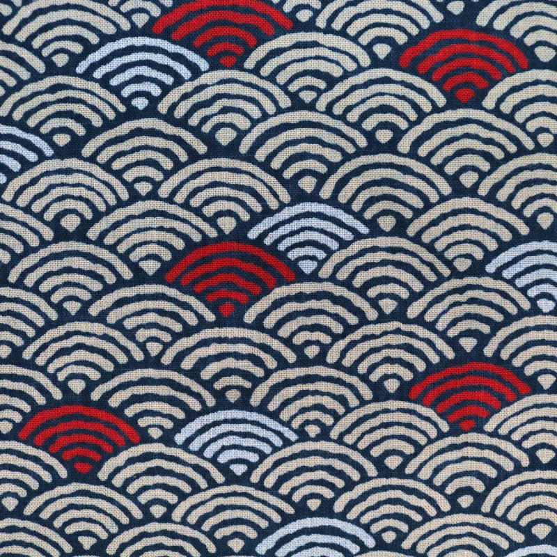 Seigaiha Midi No.5 - Dunkelblau Rot