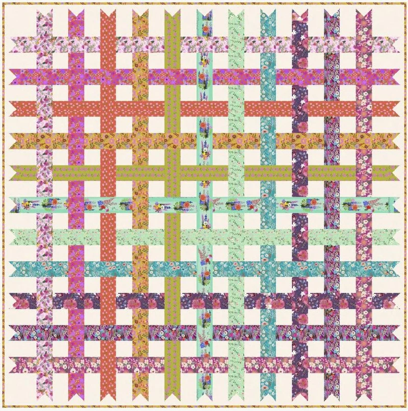 Ribbons Quilt Kit in Floral Fiesta by Mia Charro 75" X 75"