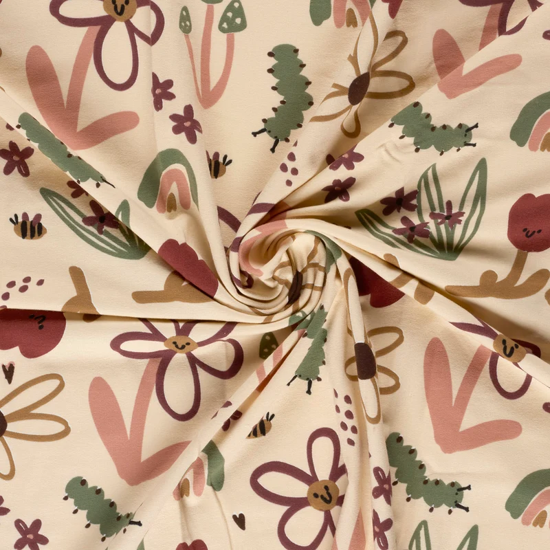 French Terry Blumen – Beige