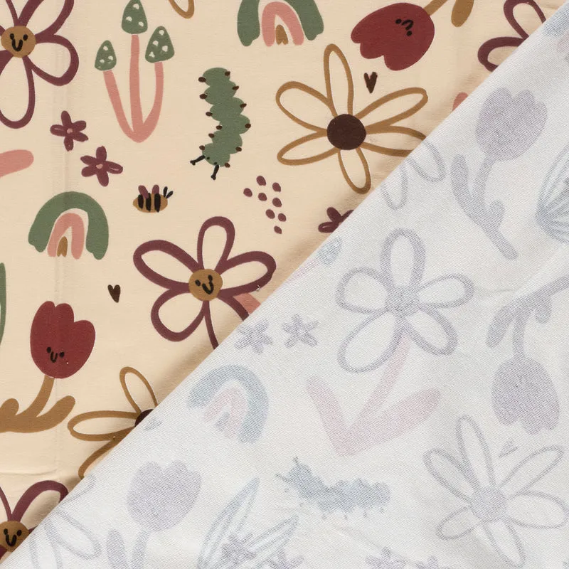 French Terry Blumen – Beige