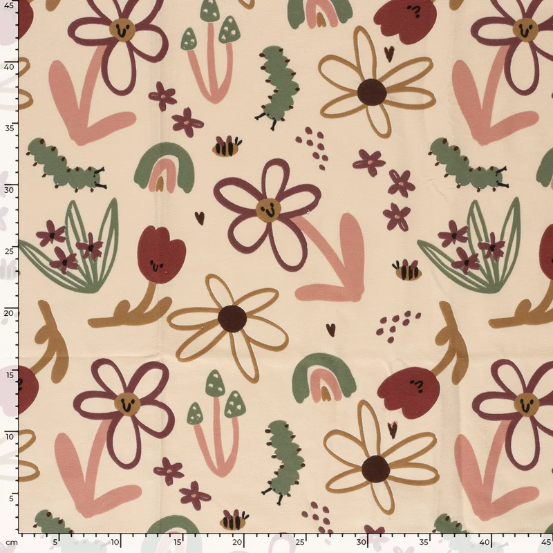 French Terry Blumen – Beige