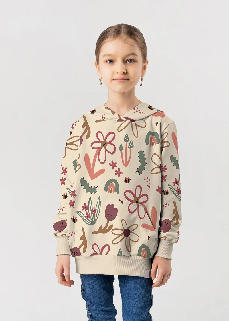 French Terry Blumen – Beige