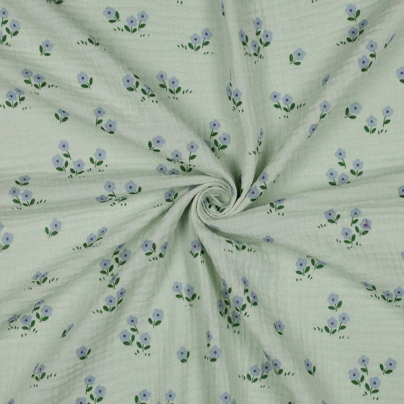 Musselin Stoff lila Blumen | Mintgrün