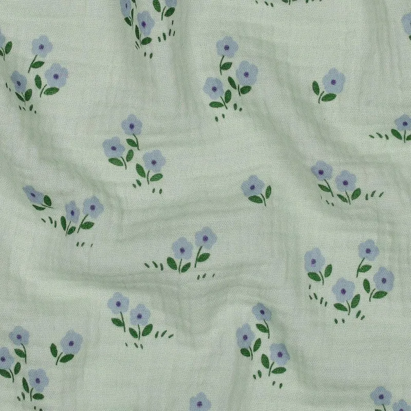Musselin Stoff lila Blumen | Mintgrün