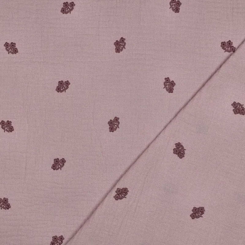 Musselin Stoff gestickte Blumen | Mauve