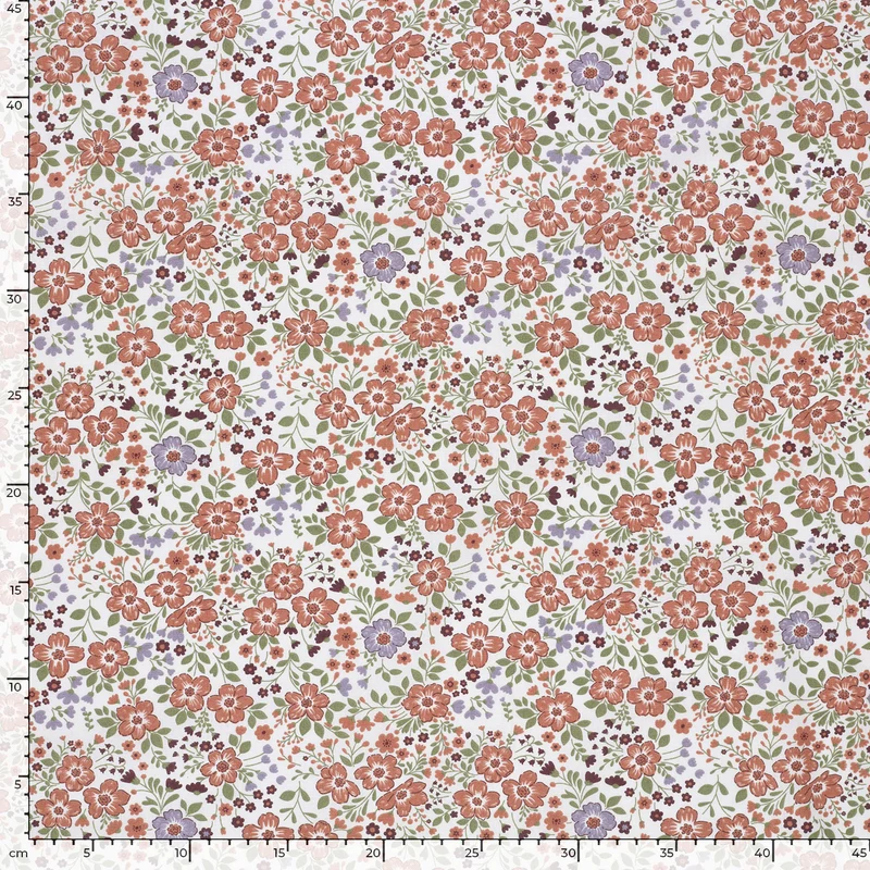 Baumwollpopeline Blumen; Blätter – Wollweiß