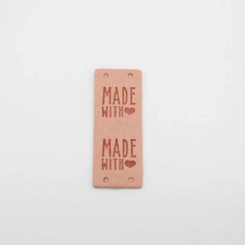 Lederetikett Made with Love | 20x50 mm