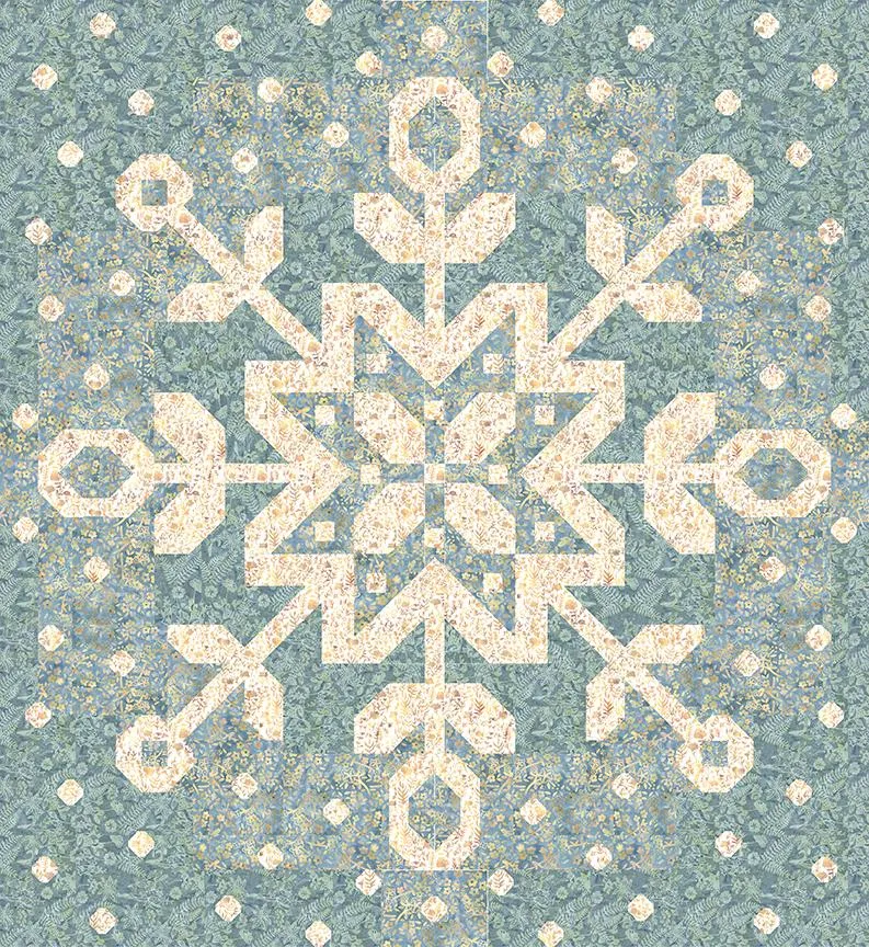 Snow Crystal Quilt Kit in Floral Grid Batiks, 68" X 74"