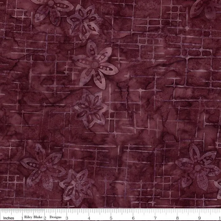 Rley Blake Expressions Batiks, Floral Grid, Old China, Black Cherry
